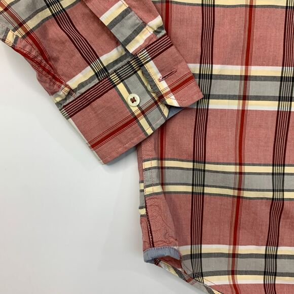 Banana Republic Soft Wash Shirt Men L Large Red Plaid Flip Cuff Cotton Button Up - Picture 5 of 13